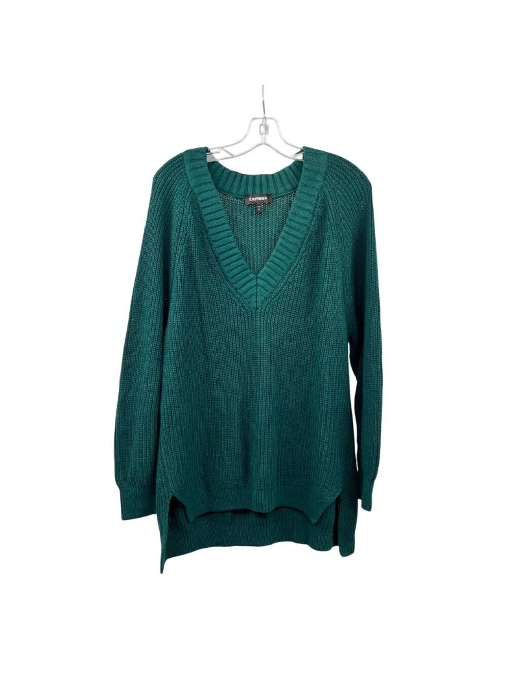 Express Womens Knit Tunic Sweater V-Neck Green Teal Size Small